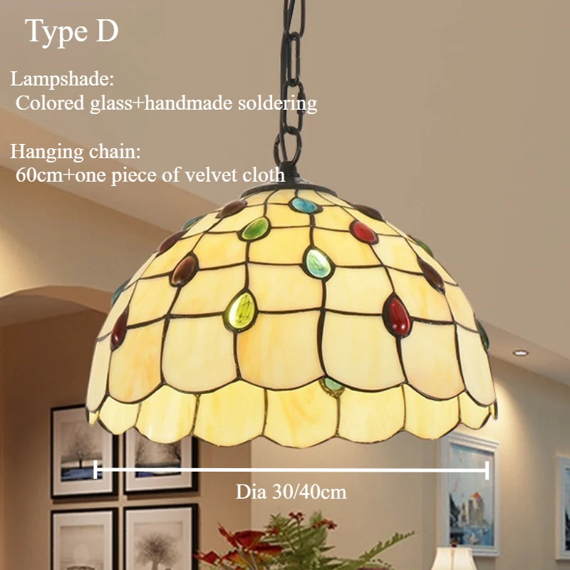 lampe suspendue tiffany multicolore art nouveau vintage motifs floraux chaîne métallique