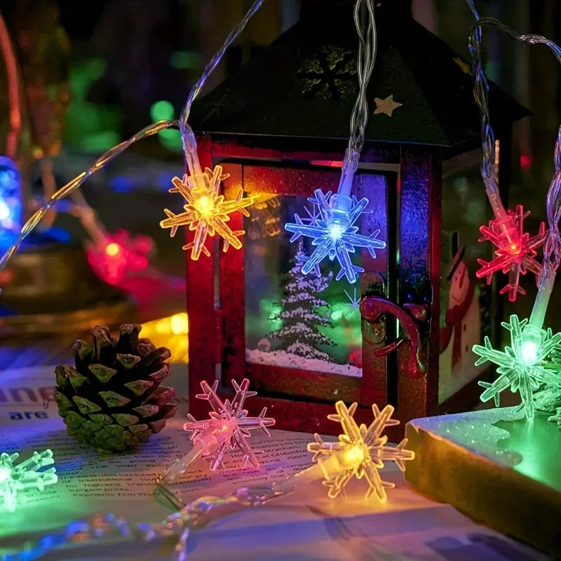 guirlande lumineuse festive flocons neige couleur blanc rouge vert bleu occasion noël anniversaire mariage