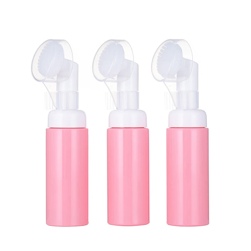flacon mousse voyage 60 ml distributeur savon liquide brosse visage silicone transparent blanc rechargeable