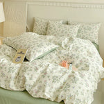 ensemble literie floral blanc vert clair rose violette couvre lit taies oreiller classique printemps