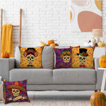 ensemble quatre taies d'oreiller décoratives crâne mexicain fleurs violet jaune folklorique maison