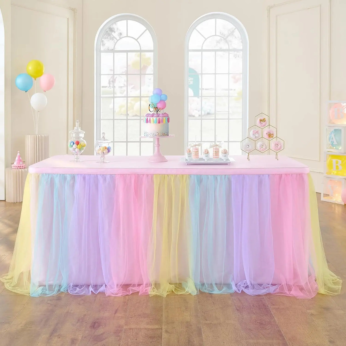 jupe table rose vert pastel bleu pastel rayures horizontales velcro festive