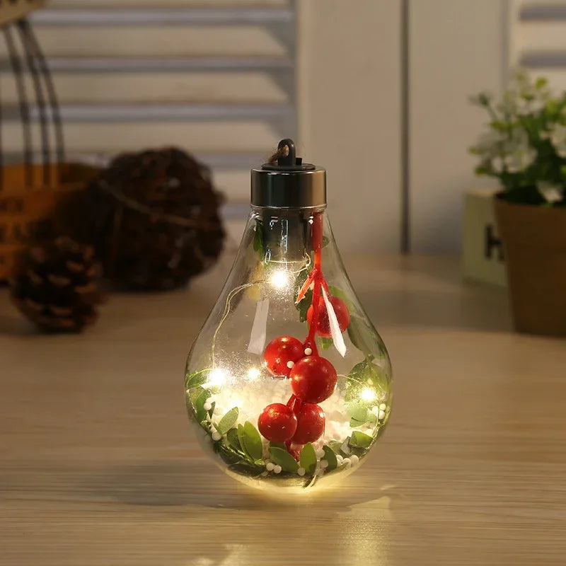 décoration noël transparente ampoule led boules flocons branche vintage chambre cadeau enfants adultes