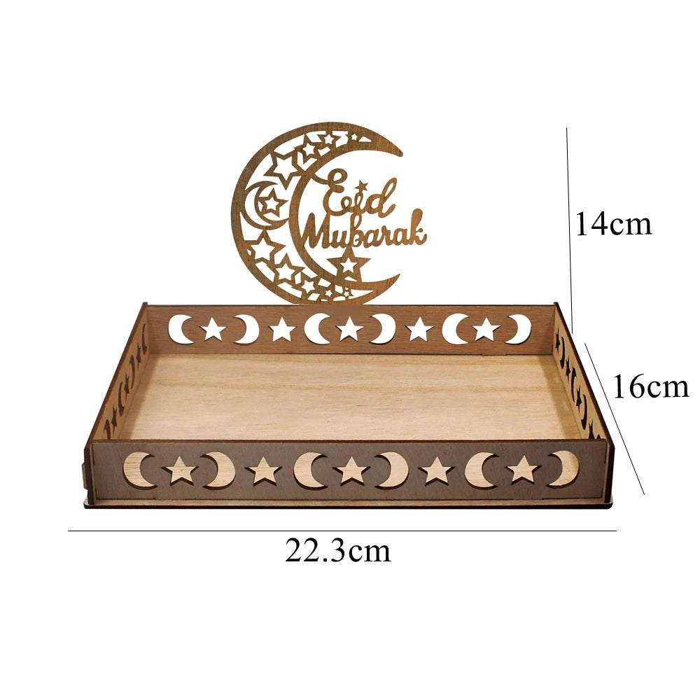 plateau présentation bois naturel motifs lunes étoiles eid mubarak traditionnel mariage anniversaire festif