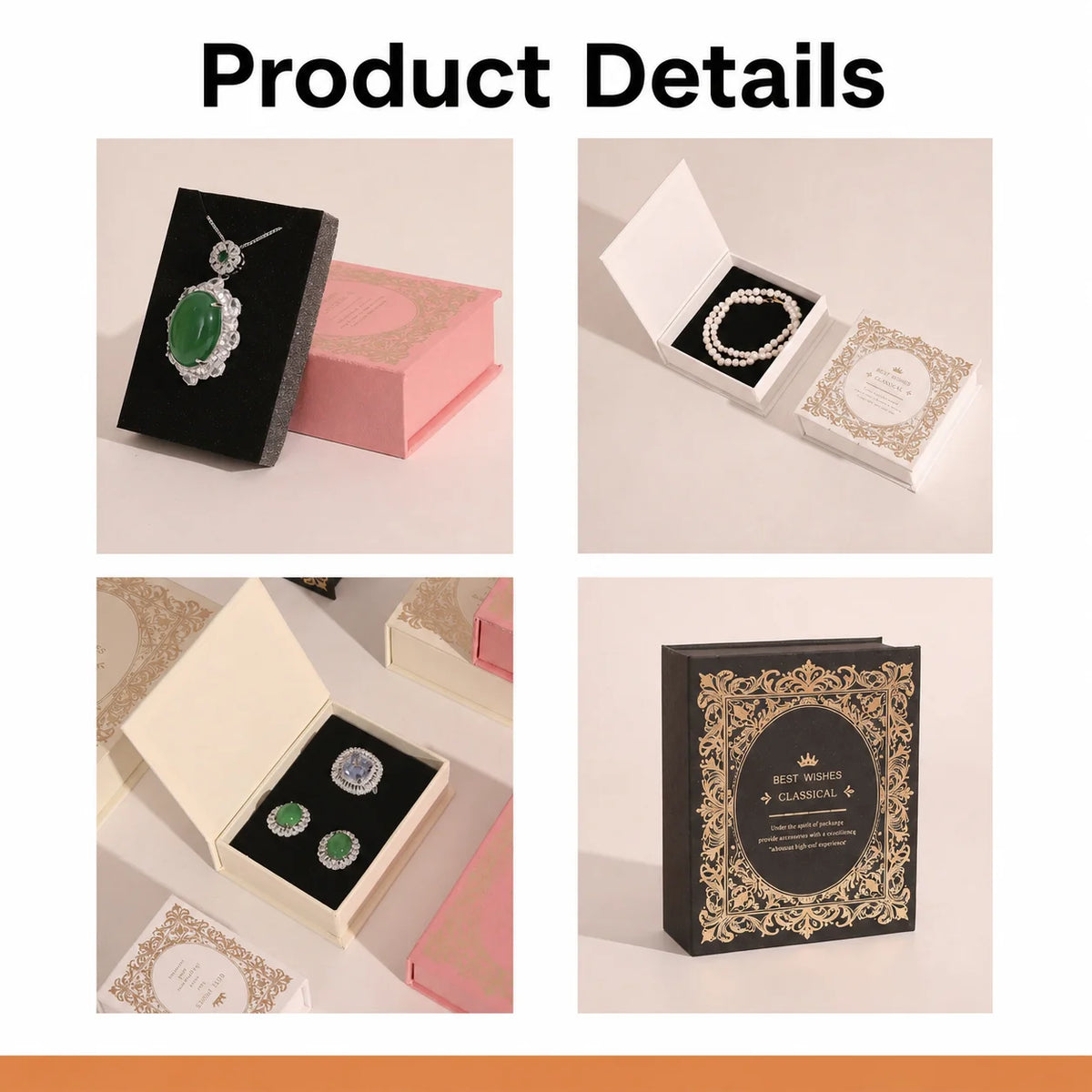 boîte bijoux organisateur colliers bagues coffret cadeau carton vintage classique noir blanc