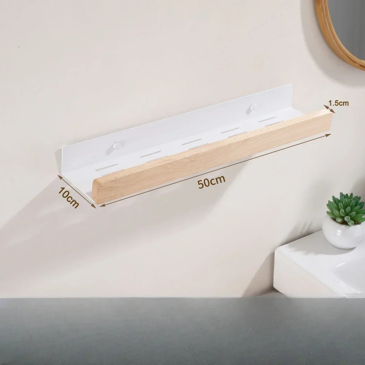 étagère murale bois moderne 50cm blanc rangement salle bain douche assaisonnement