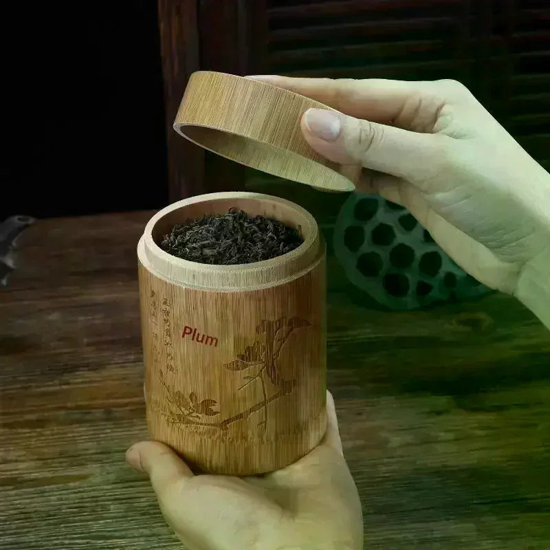 boîtes thé bois gravées motifs bambou traditionnel rangement épices naturel bruns motifs feuillesbranches