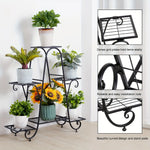 étagère plante métal structure florale courbe élégant pots blancs noirs fixations visuelles