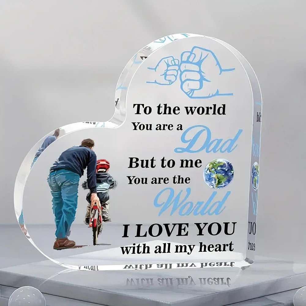 plaque transparente coeur père enfant vélo message amour mains globe décoration chambre nostalgie sentiments