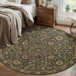 tapis rond floral vintage vert beige noir décoration intérieure classique 80x80cm pp polypropylène polyester