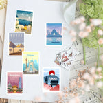 stickers autocollants stickers urbains paysages vintage tons pastel adhésifs illustrations naturelles opaques set voyage