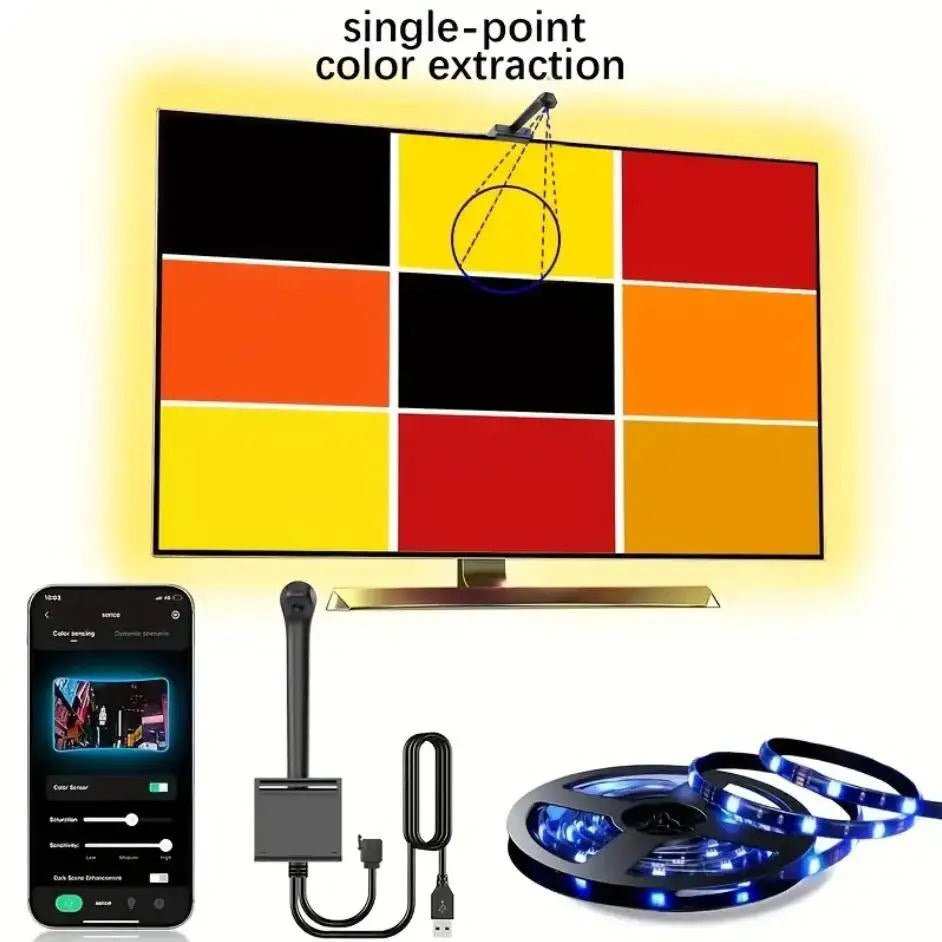 ruban led rgbic controle app synchronisation musicale detection couleur 55 75 pouces