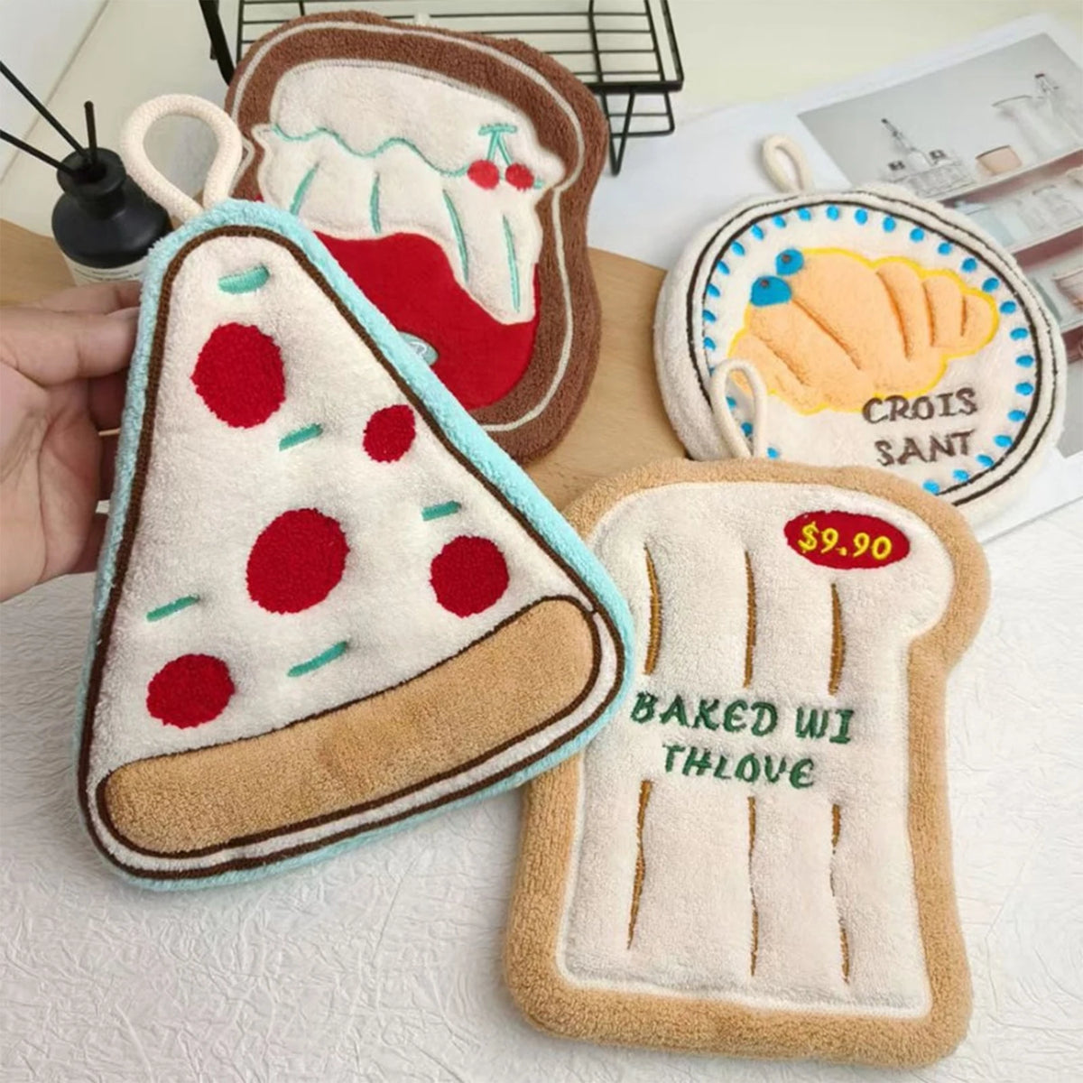 serviettes bain forme pain motifs pizza glace croissant absorbantes lavables enfants