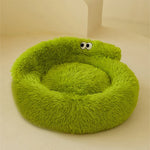 coussin peluche rond doux chat chien lit animal confortable beige gris vert
