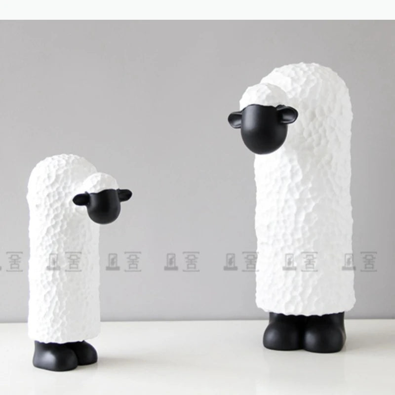statues moutons blanc noirs texture laine faces lisses moderne accessoires decoration chambre enfants