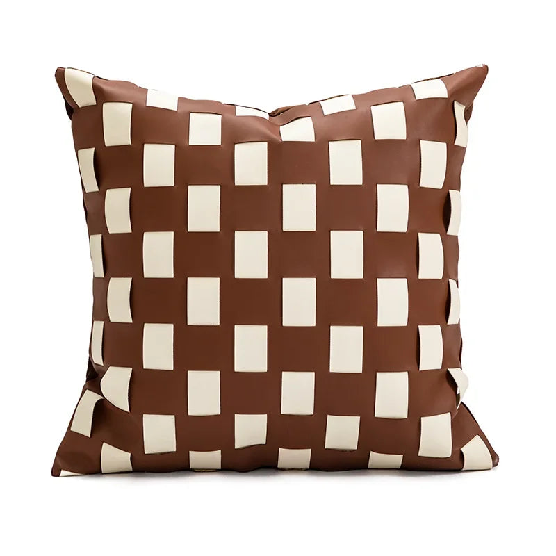 coussin patchwork marron carré moderne 45x45cm amovible lavable decoration maison