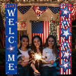 bannière décorative étoiles américaines welcome bleu blanc rouge fête anniversaire clips polyester 180cm
