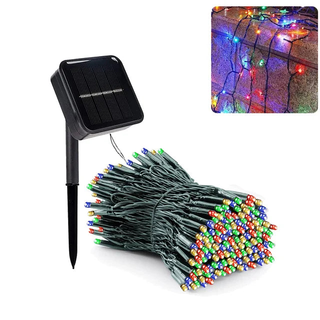 guirlande lumineuse solaire 300 LED blanches fil noir moderne extérieure jardin décoration noël vacances