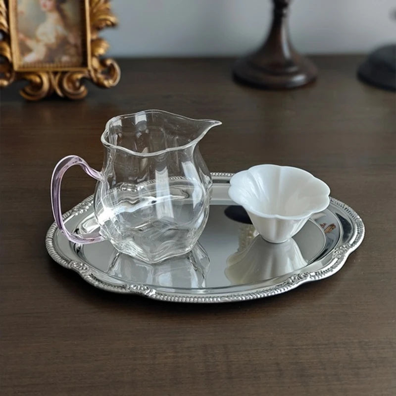 plateau service acier inoxydable vintage gaufré rangement bijoux organisation présentation collations décoration table sophistiquée