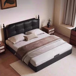 lit noir simili cuir moderne rangement tiroirs chambre coucher bois