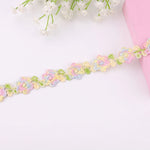 ruban décoratif brodé fleurs rose violet jaune vert polyester largeur cm fleurs brodées opaquet
