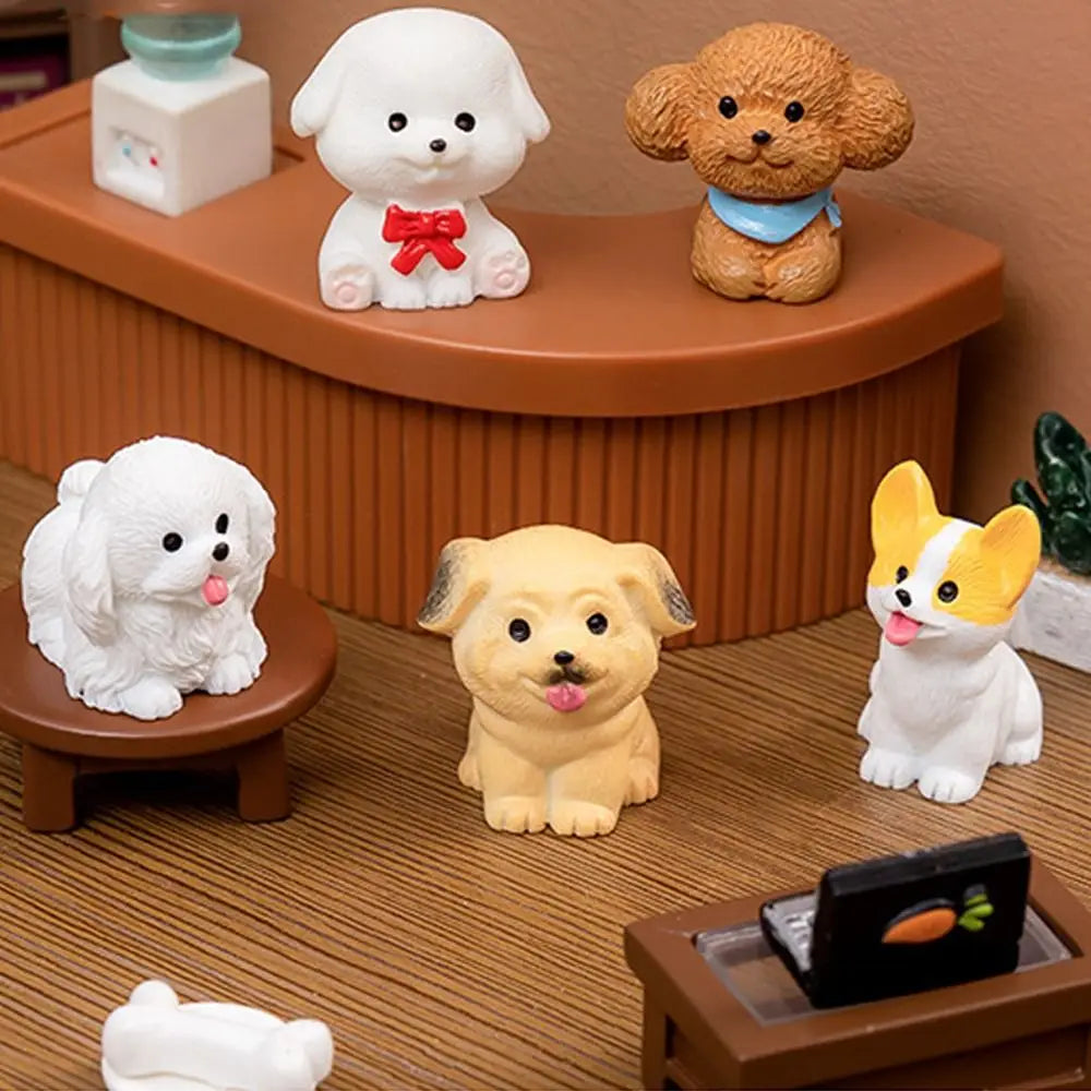 figurines chiens mignons résine cartoon peluche doux rose blanc marron gris