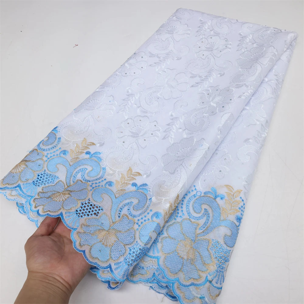 tissu dentelle brodée floral bleu marine violet doré robe mariage haute qualité coton polyester