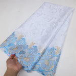 tissu dentelle brodée floral bleu marine violet doré robe mariage haute qualité coton polyester