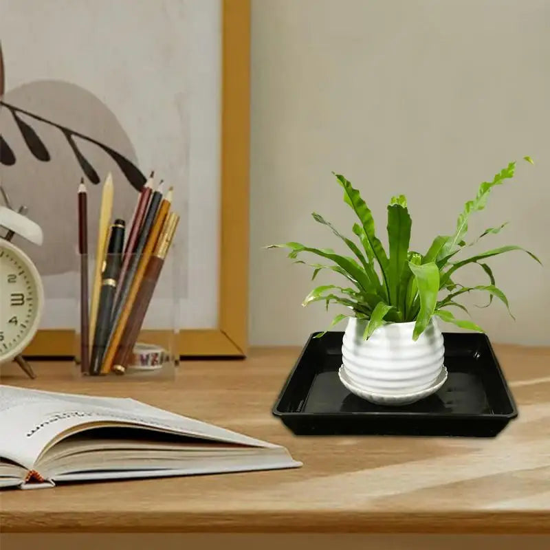 plateau carré noir moderne plante saucer durable intérieur extérieur trémie