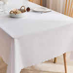 nappe blanche polyester texturée bordure dentelée réutilisable machine moderne extérieur mariage restaurant fête cuisine