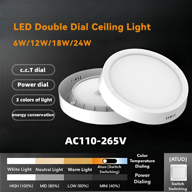 Lampe LED plafonnier moderne blanc couleurs interrupteur bouton 6W 12W 18W 24W