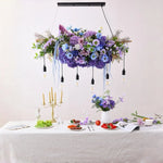 suspension lumineuse moderne violet fleurs artificielles chaîne noire led guirlande interrupteur tactile 2000lm