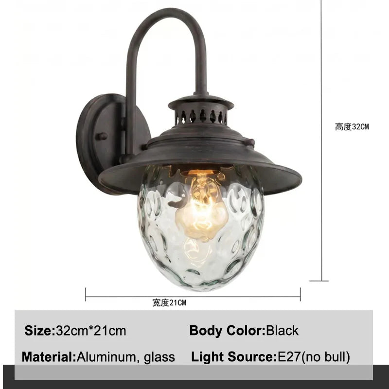 lampe murale vintage noire verre transparent motifs bulles extérieure e27 hydrofuge aluminium