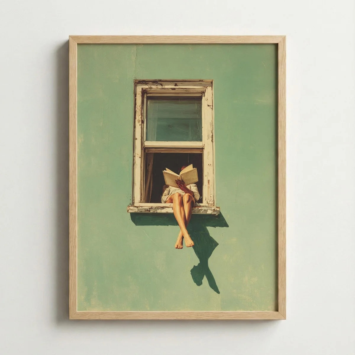 affiche décoration murale fille lisant fenêtre vintage minimaliste maison chambre bibliophile imprime toile française