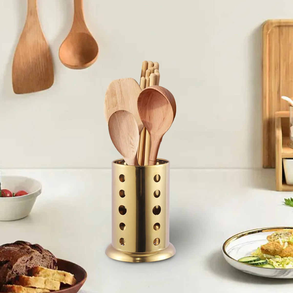 porte couteaux moderne acier inoxydable doré rangement couteaux bois utiles multiple lave vaisselle safe