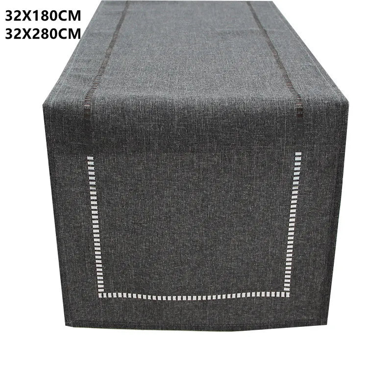nappe table lin brodé gris foncé beige moderne décoration intérieure rustique 32x180cm 32x280cm assiettes