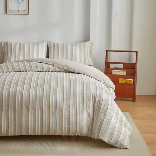 ensemble literie polyester rayures horizontales moderne beige bleu clair gris clair vert clair