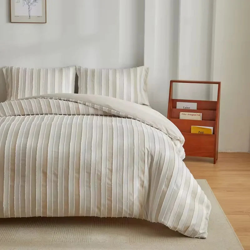 ensemble literie polyester rayures horizontales moderne beige bleu clair gris clair vert clair