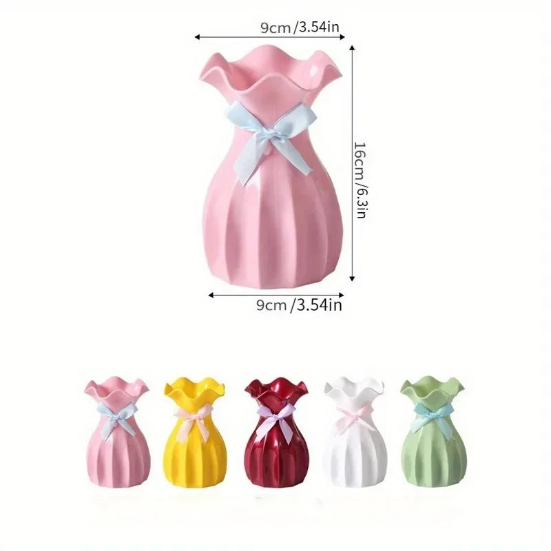 vase moderne plissé vert clair rose jaune rouge blanc plastique ruban satin fixations incluses