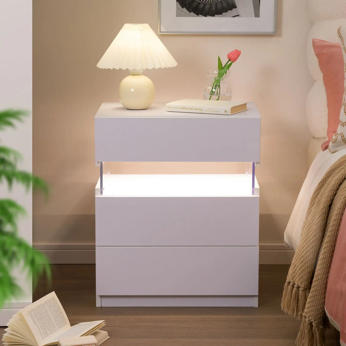 commode trois tiroirs blanc moderne meuble chambre ouverte assemblage bois lisse
