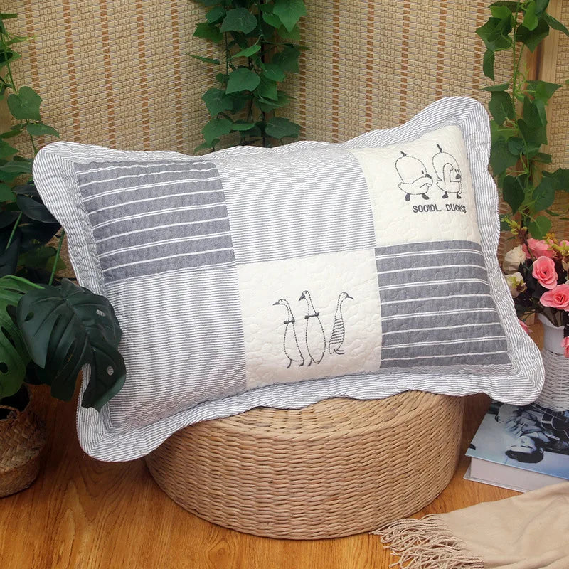 taies d'oreiller coton motif floral blanc vintage animaux campagnard imprimées douces qualitative