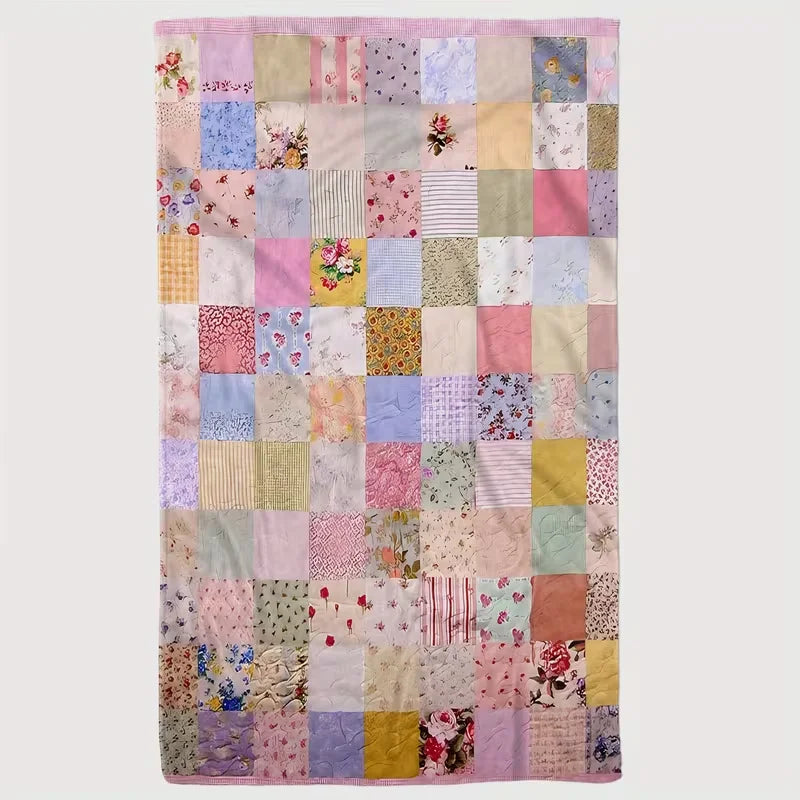 couverture flanelle patchwork motifs floraux polyestère vintage toutes saisons utilisation maison hospitalière voyage