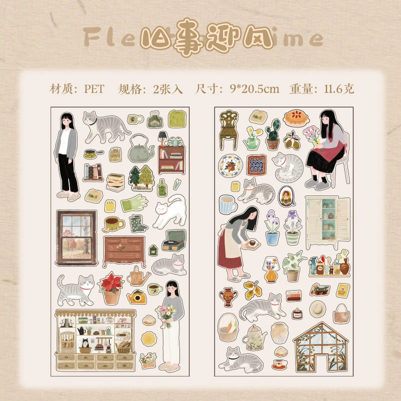 sticker autocollant transparent illustratif multicolore animaux objets ménagers personnages scrapbooking diy bricolage