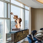 sculpture moderne abstraite violon dorée métal brillant décoration intérieure luxe chambre salon marbre noir