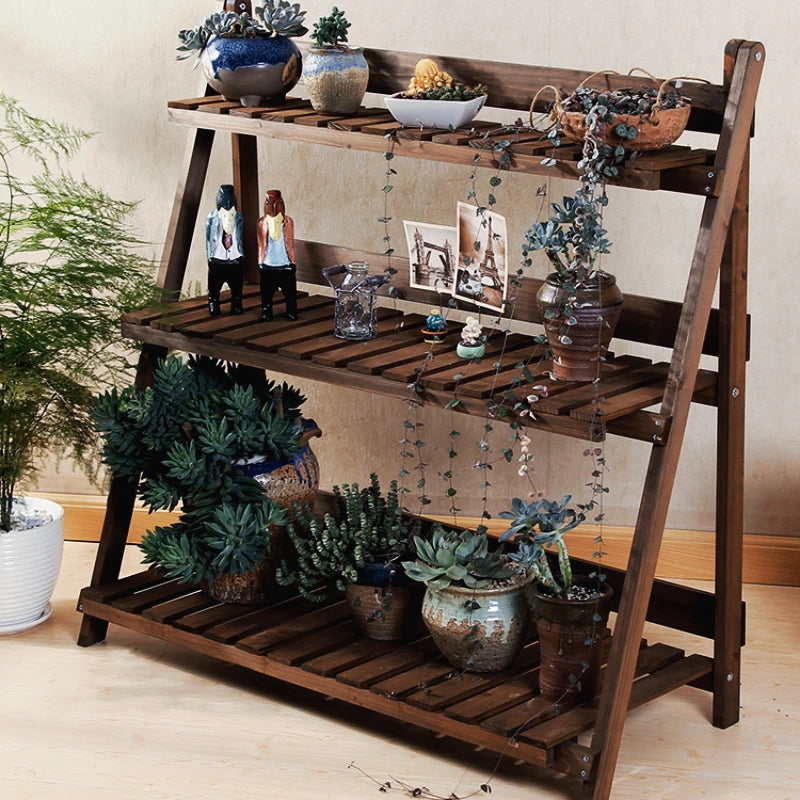 étagère pliable bois trois niveaux brun foncé moderne rustique visagementère pliable bois trois niveaux