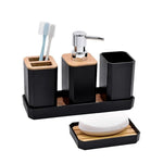 ensemble salle bain moderne porte brosse dents porte gobelet distributeur savon plateau bambou noir