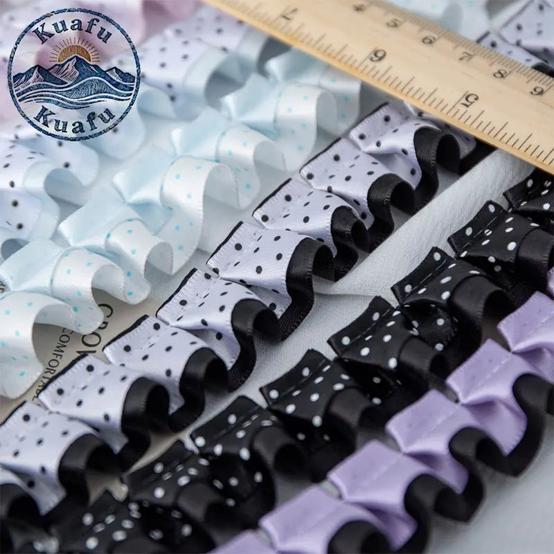 ruban plissé dentelle polyester largeur 2.5cm mariage noir blanc rose bleu violet points noirs