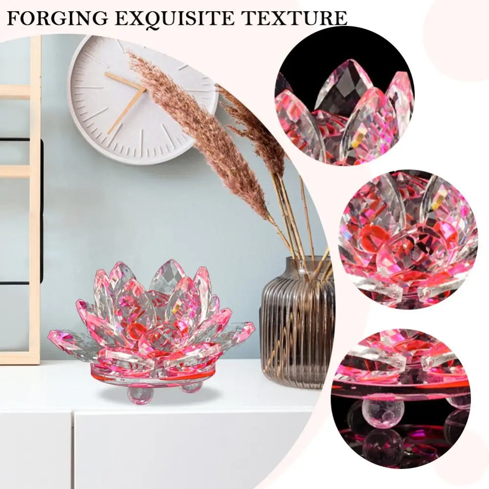 ornements lotus verre transparent rouge rose violet jaune facettes brillantes décoration zen moderne