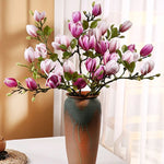 bouquet fleurs artificielles magnolia soie violet blanc vert mariage anniversaire décoration intérieure naturelle