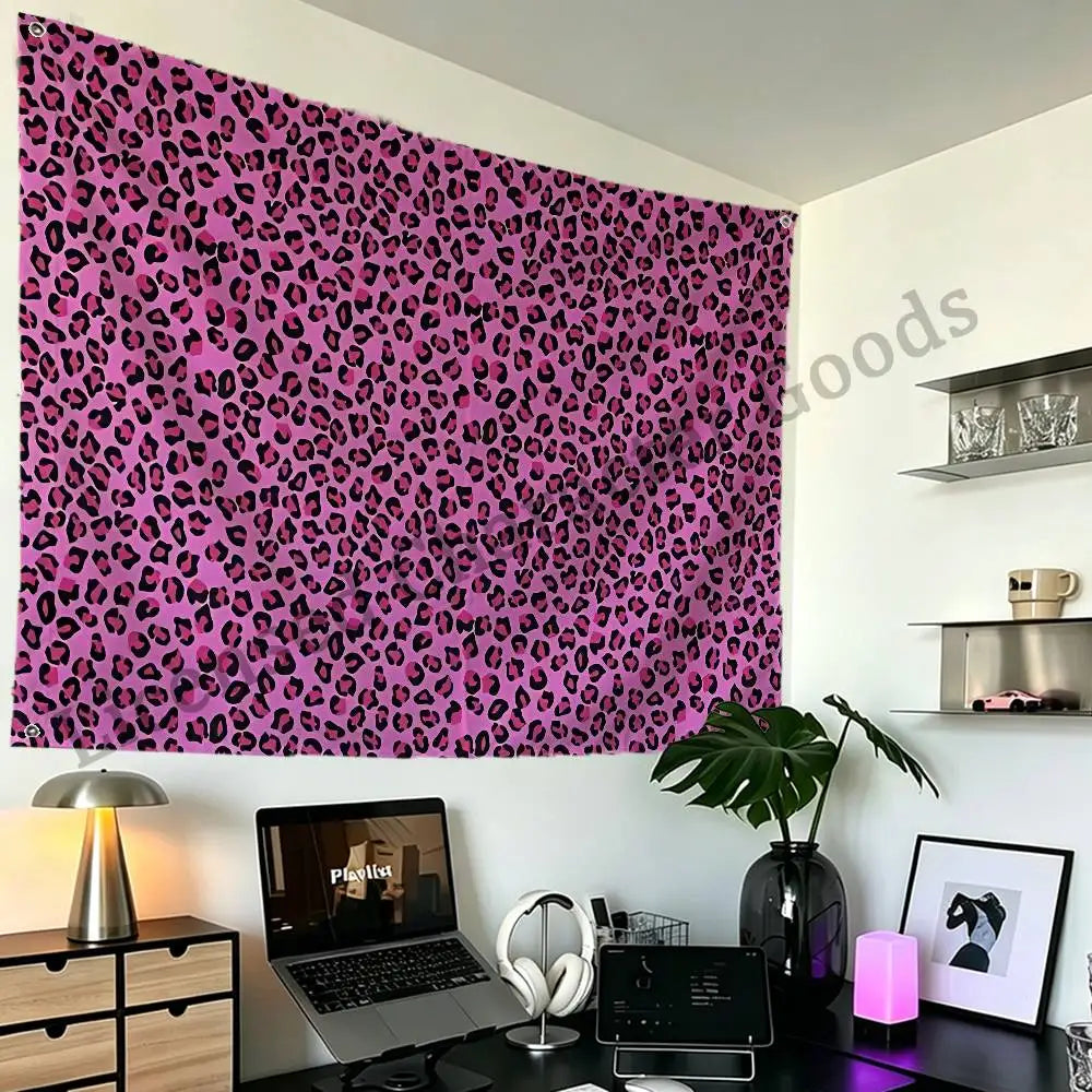 tapisserie décoration intérieure motif léopard rose noir tissu polyester moderne muraux grande
